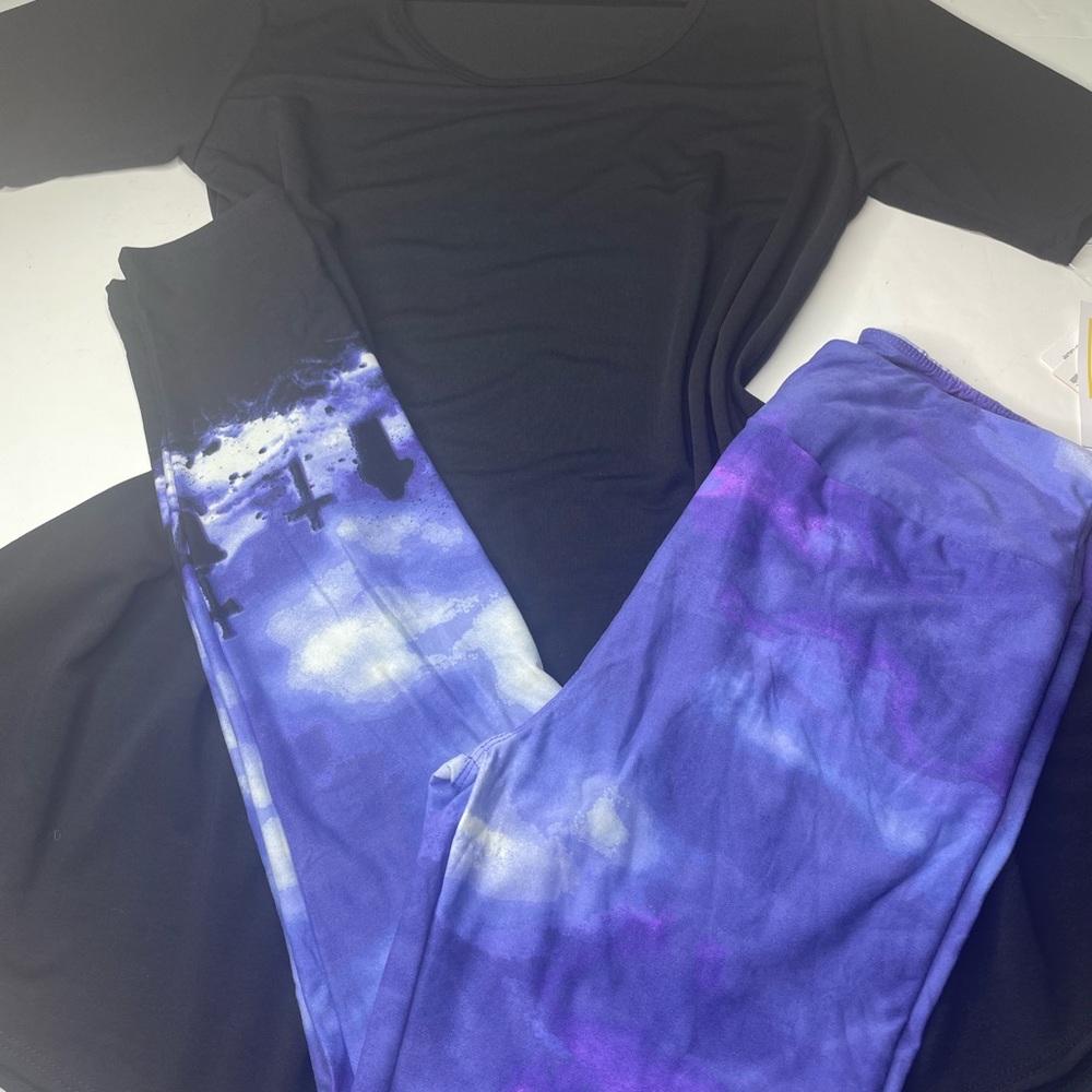 Lularoe halloween leggings Graveyard Os One Size And Small Perfect T Black New